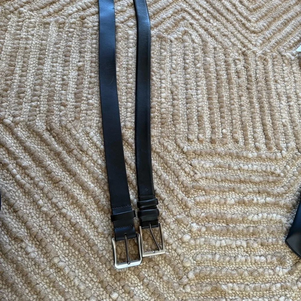 Sleek Black Leather Belt with Silver Buckle